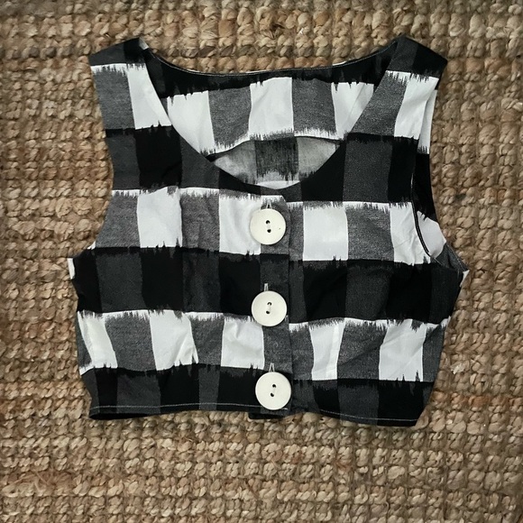 Source Unknown Tops - Handmade Black and White Checkered XS